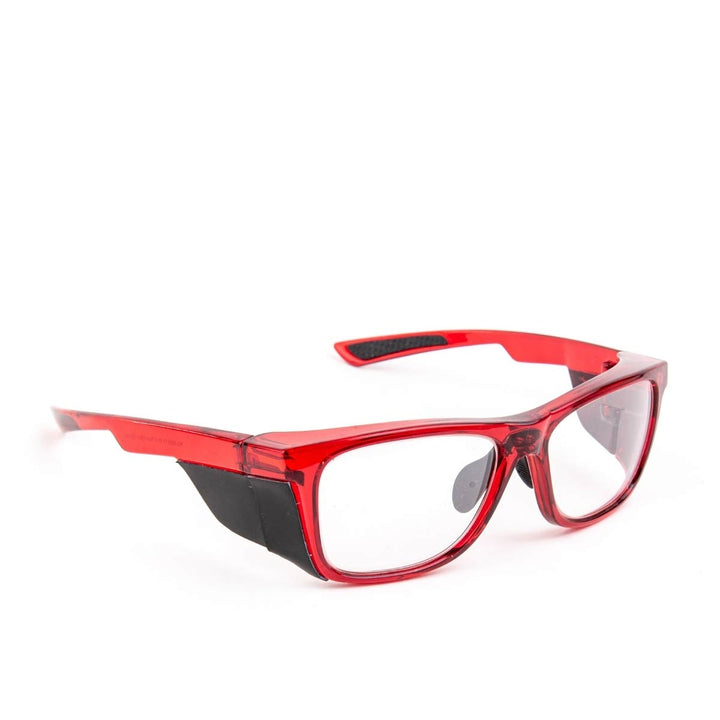 Hipster lead glasses crystal red side view - safeloox