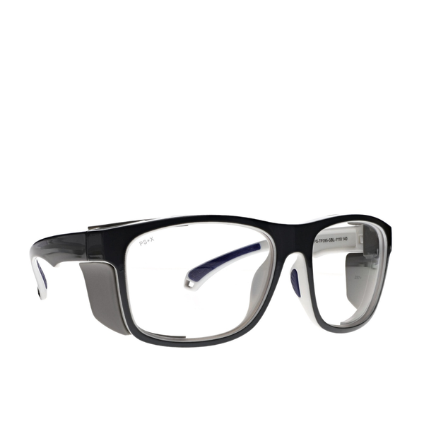 Jetblack lead glasses in grey blue side view - Safeloox