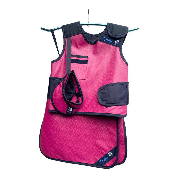 Ergo-Fit+ Lead Apron Vest in 0.50/0.25mm Pb with skirt in spangly pink - front view 