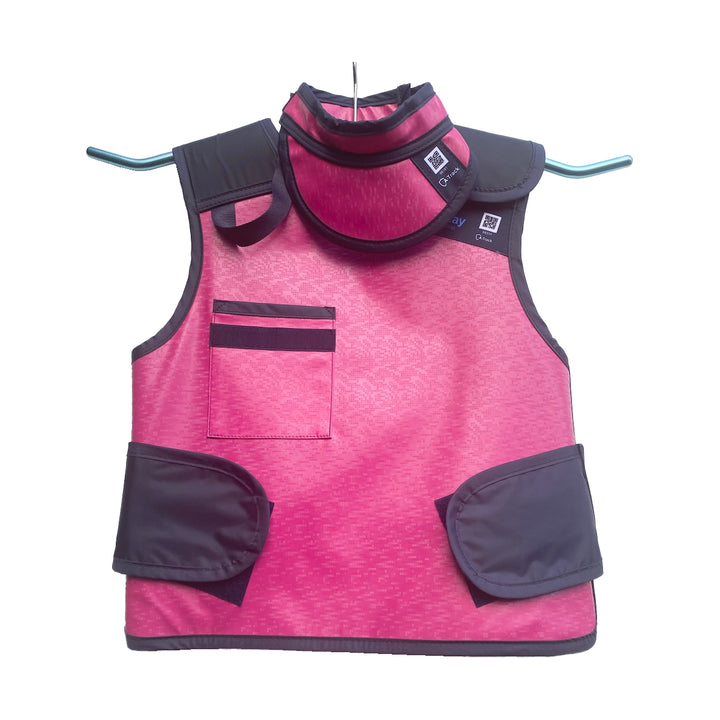 ergo-fit+ apron vest with collar in spangly pink - front view 