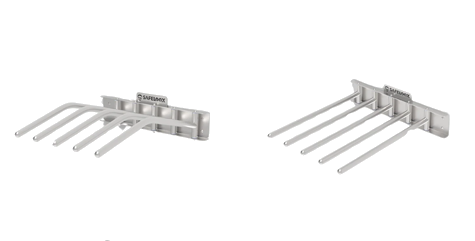 Two wall mounted apron hanging racks