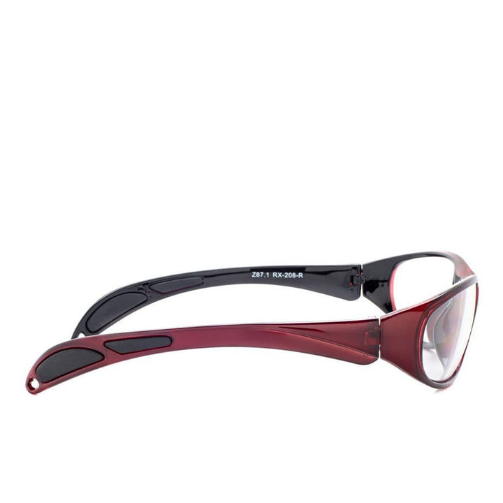 Model 208 lead glasses in red side view - safeloox
