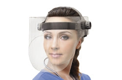 Woman wearing full lead face shield front view - safeloox