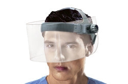 Man wearing half lead face shield front view - safeloox