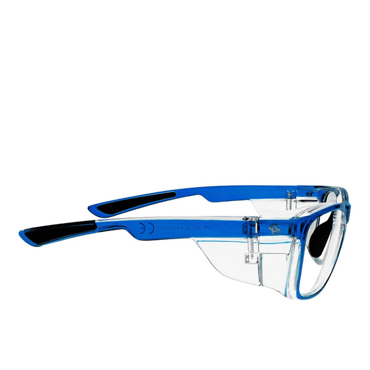 Hipster safety glasses in crystal blue side view - safeloox