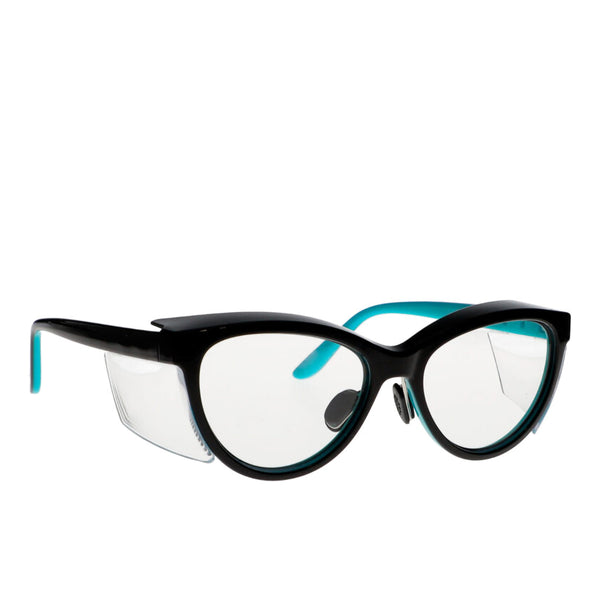 Nynx Splash Safety Glasses in black teal side view - safeloox