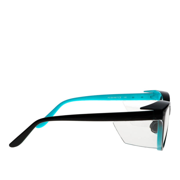 Nynx Splash Safety Glasses in black teal side view - safeloox