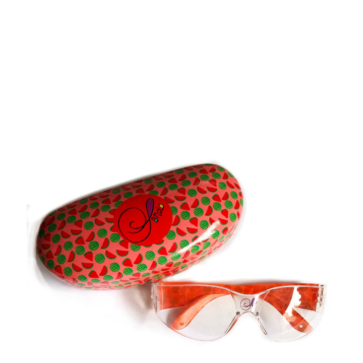 Wraparound Sando Safety Splash  Glasses, Eyewear Case Top View - Watermelon Print 