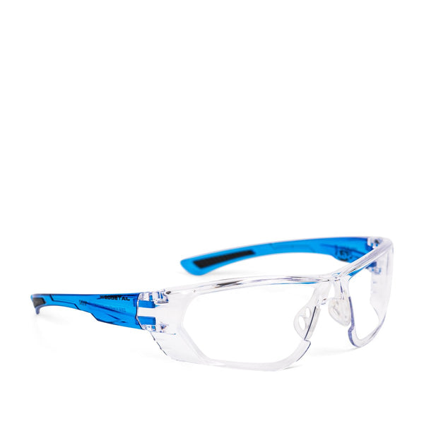 Wedgetail splash safety glasses in blue side view - Safeloox