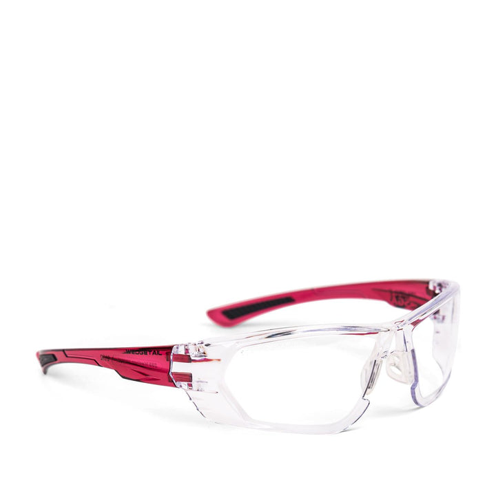 Wedgetail splash safety glasses in burgundy side view - Safeloox